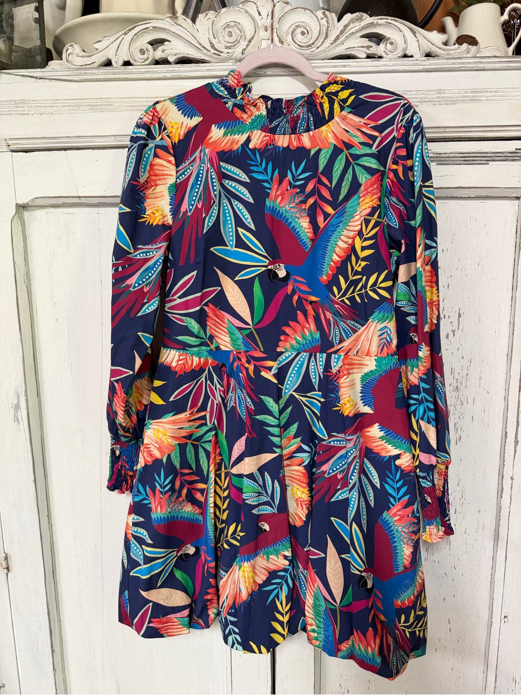 Farm Rio Multicolor Tropical Parrot Print Dress - Navy